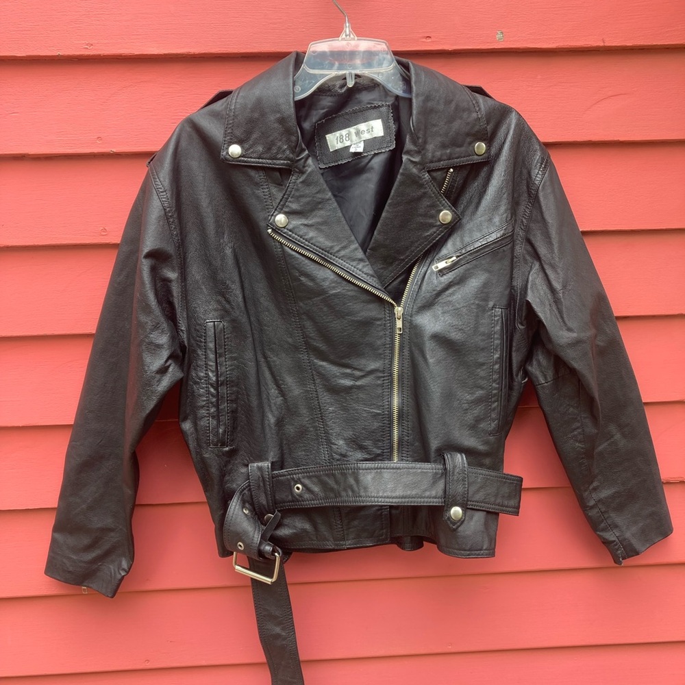 Vintage 1980's Black Leather Moto Jacket Size Small Cropped Women's Motorcycle